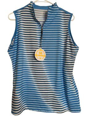 Tail Sleeveless Golf Top Size Large Women’s Stripe Sway SPF50 $55 NWT